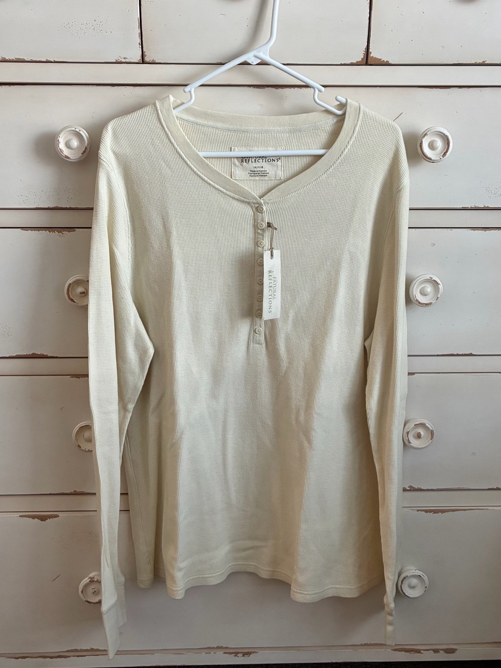 NWT Natural Reflections Cream Waffle Thermal Henley Top